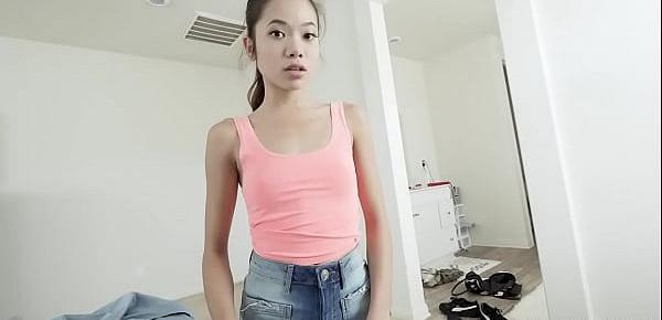  Sexy petite Asian teen riding her stepbrothers big boner